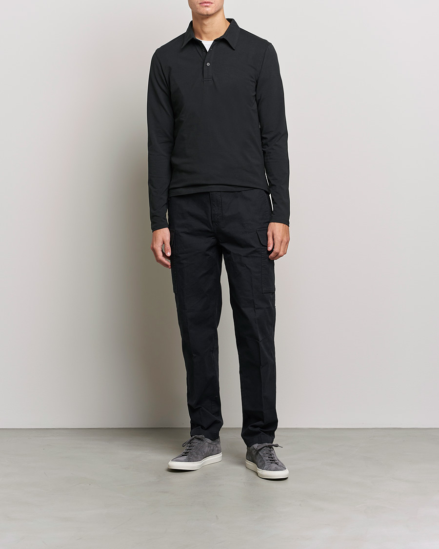 Mies | Puserot | Bread & Boxers | Long Sleeve Jersey Polo Black