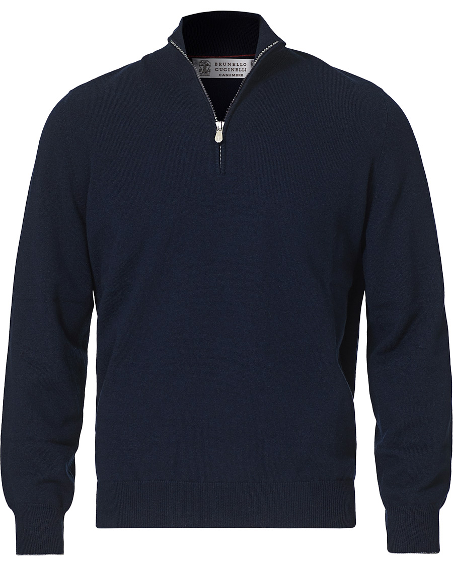 Mies | Puserot | Brunello Cucinelli | 2 Ply Cashmere Half Zip Navy