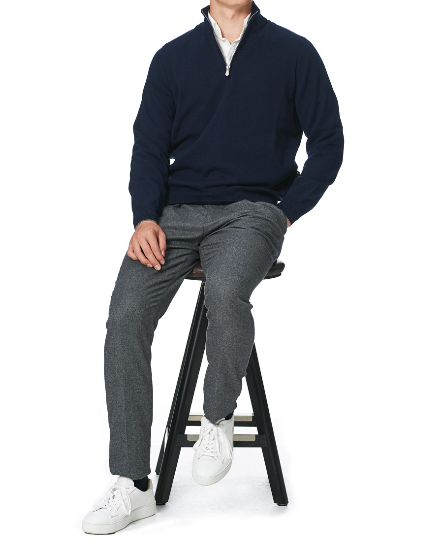 Mies | Puserot | Brunello Cucinelli | 2 Ply Cashmere Half Zip Navy