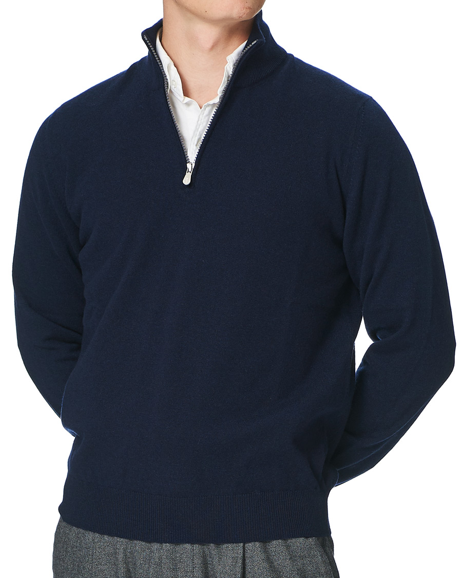 Mies | Puserot | Brunello Cucinelli | 2 Ply Cashmere Half Zip Navy