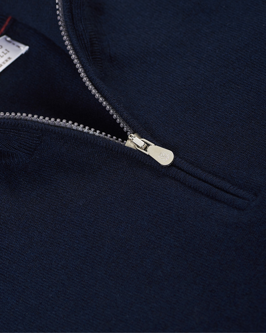 Mies | Puserot | Brunello Cucinelli | 2 Ply Cashmere Half Zip Navy
