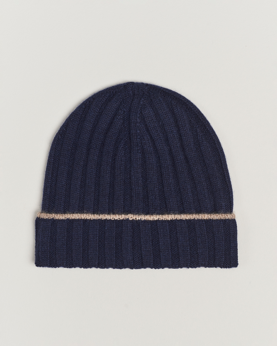 Mies | Brunello Cucinelli Cashmere Contrast Beanie Navy | Brunello Cucinelli | Cashmere Contrast Beanie Navy