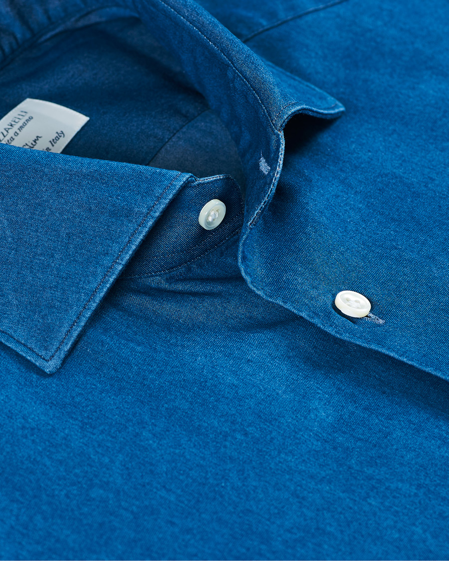 Mies | Kauluspaidat | Mazzarelli | Cut Away Down Denim Shirt Dark Indigo