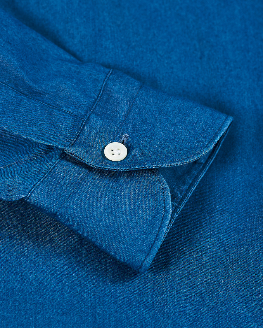 Mies | Kauluspaidat | Mazzarelli | Cut Away Down Denim Shirt Dark Indigo