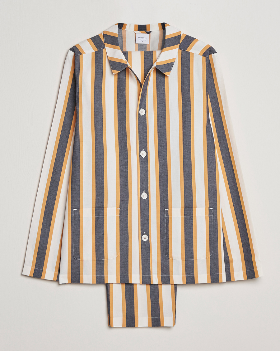 Mies | Yöpuvut ja kylpytakit | Nufferton | Uno Triple Striped Pyjama Set Yellow/Blue