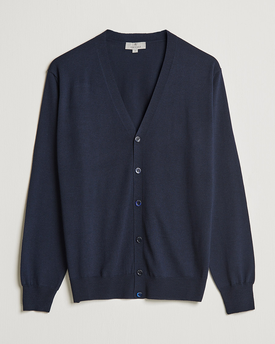 Mies | Puserot | Canali | Merino Wool Cardigan Navy