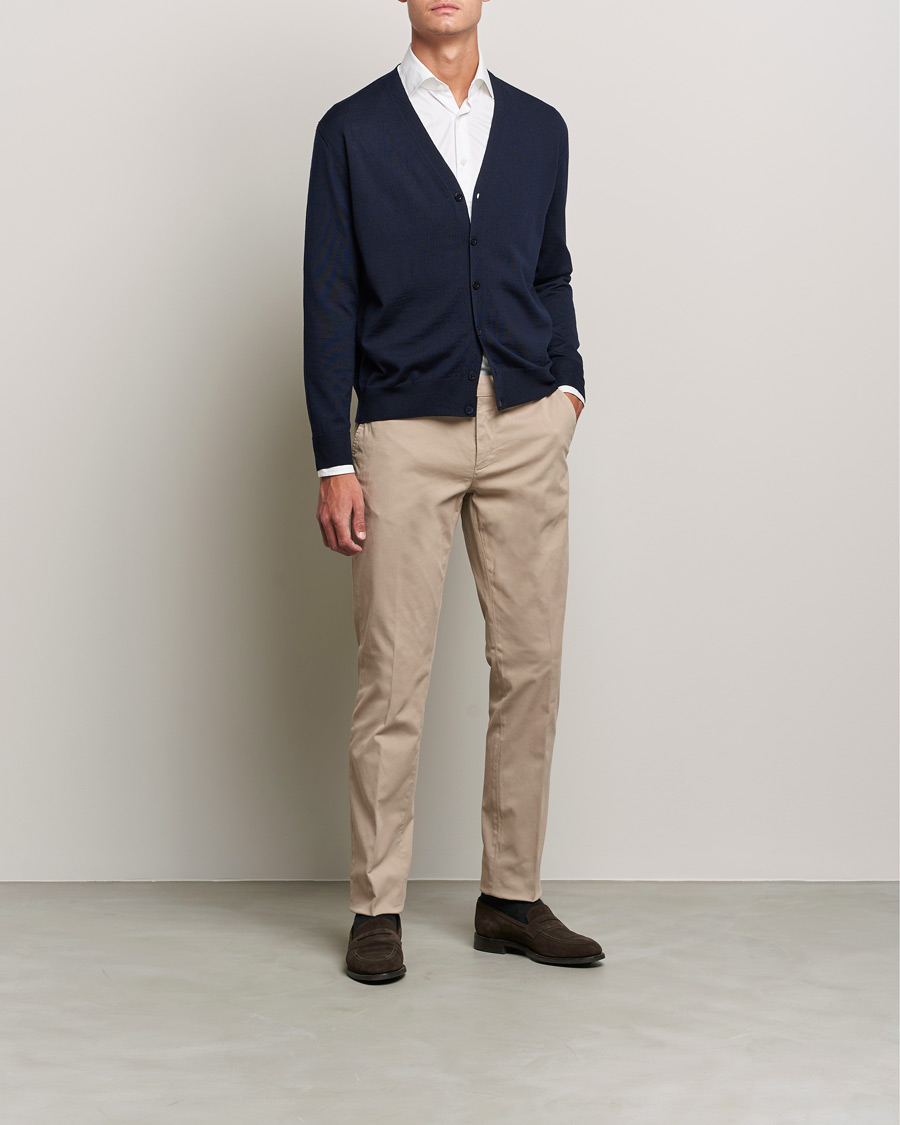 Mies | Puserot | Canali | Merino Wool Cardigan Navy
