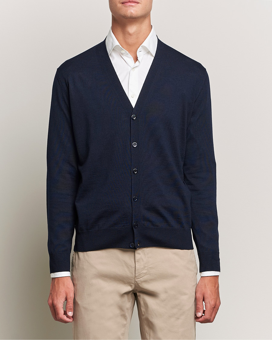 Mies | Puserot | Canali | Merino Wool Cardigan Navy
