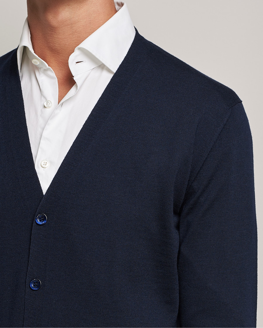Mies | Puserot | Canali | Merino Wool Cardigan Navy