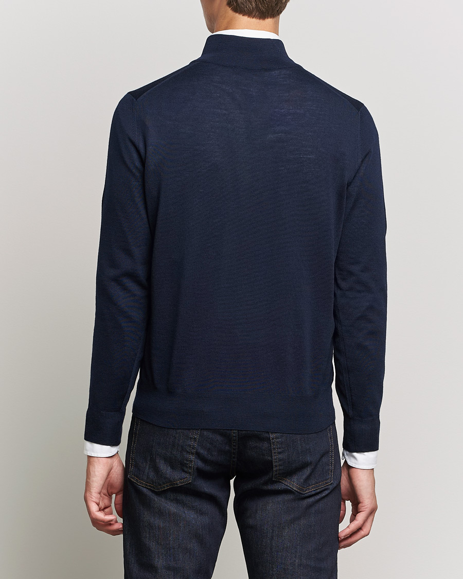 Mies | Puserot | Canali | Merino Wool Half Zip Navy