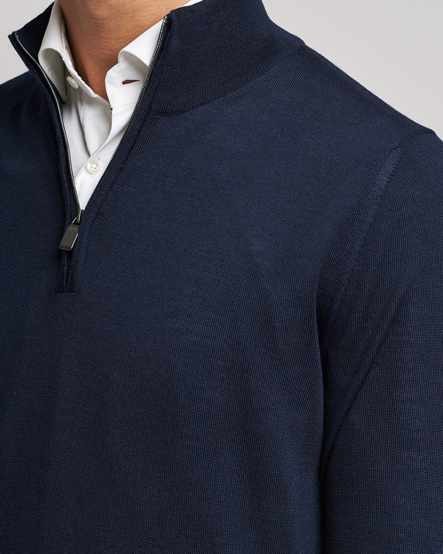 Mies | Puserot | Canali | Merino Wool Half Zip Navy