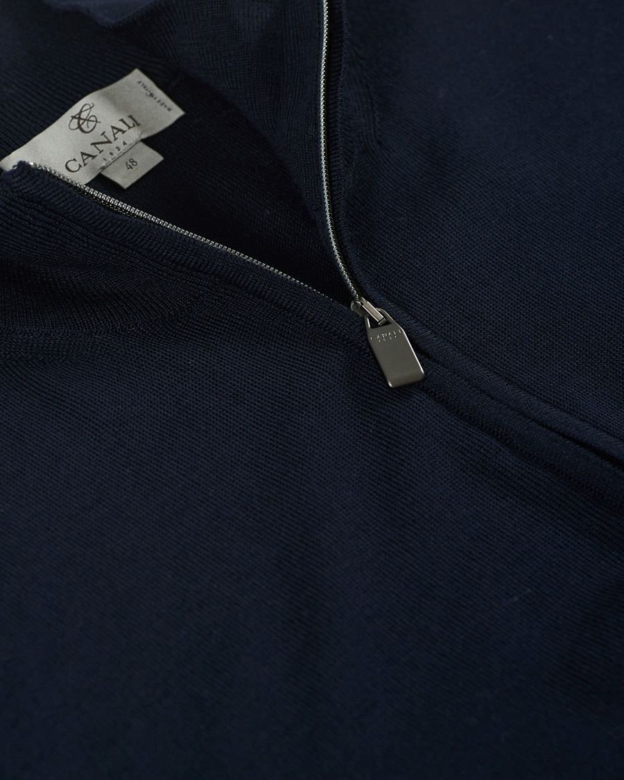 Mies | Puserot | Canali | Merino Wool Half Zip Navy