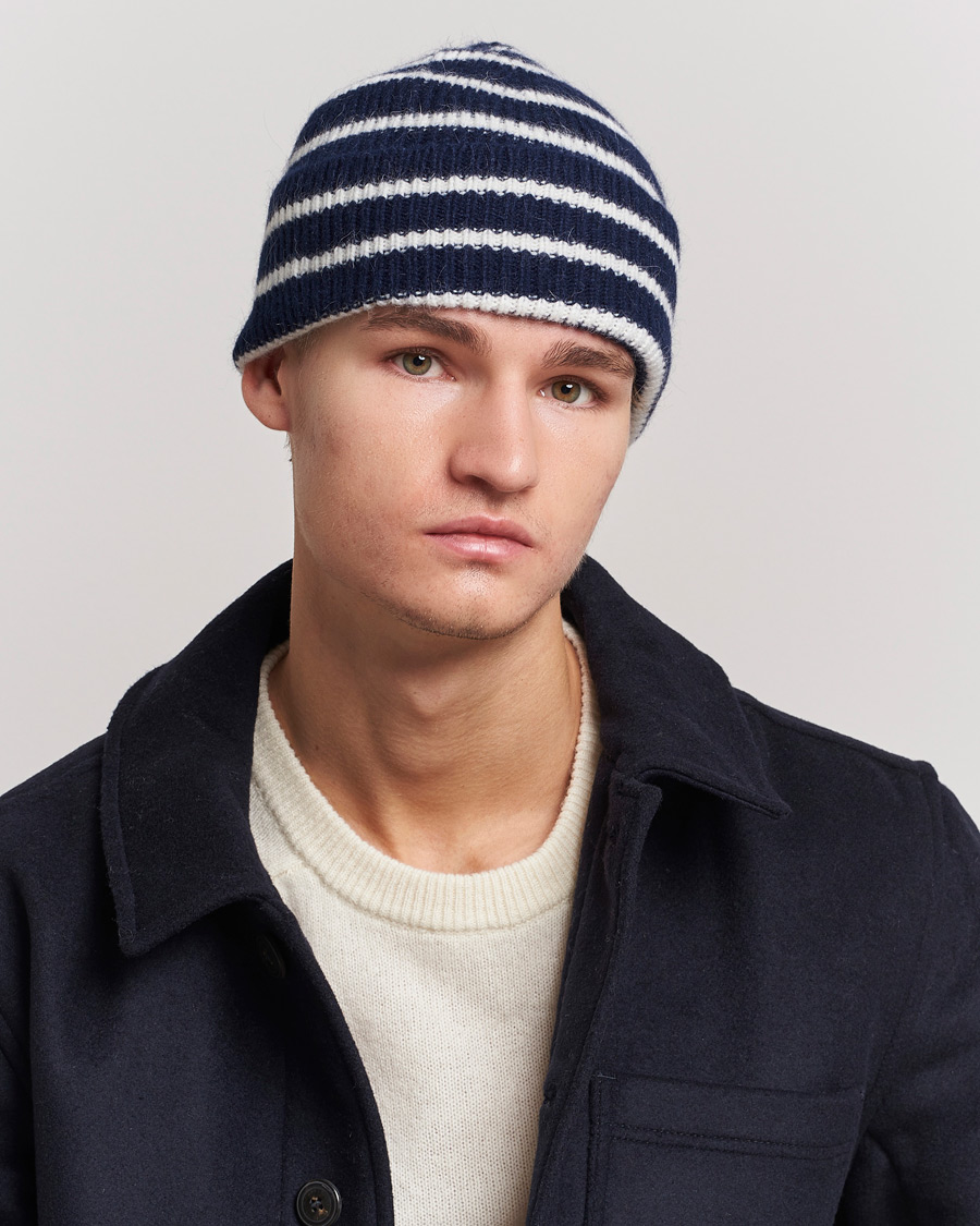 Mies | Pipot | Le Bonnet | Lambswool/Caregora Beanie Midnight Stripe