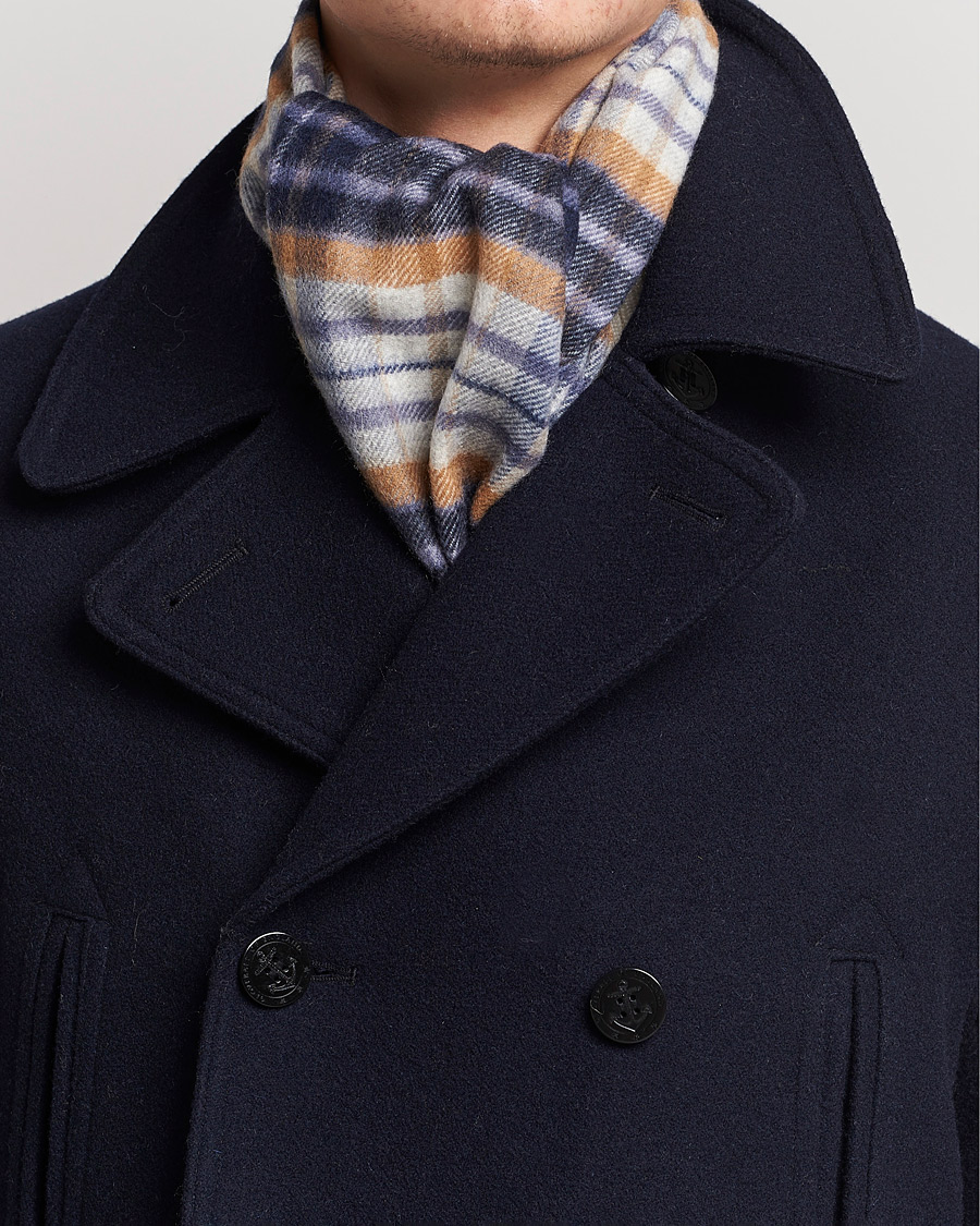 Mies | Johnstons of Elgin Cashmere Scarf Navy/Brown | Johnstons of Elgin | Cashmere Scarf Navy/Brown