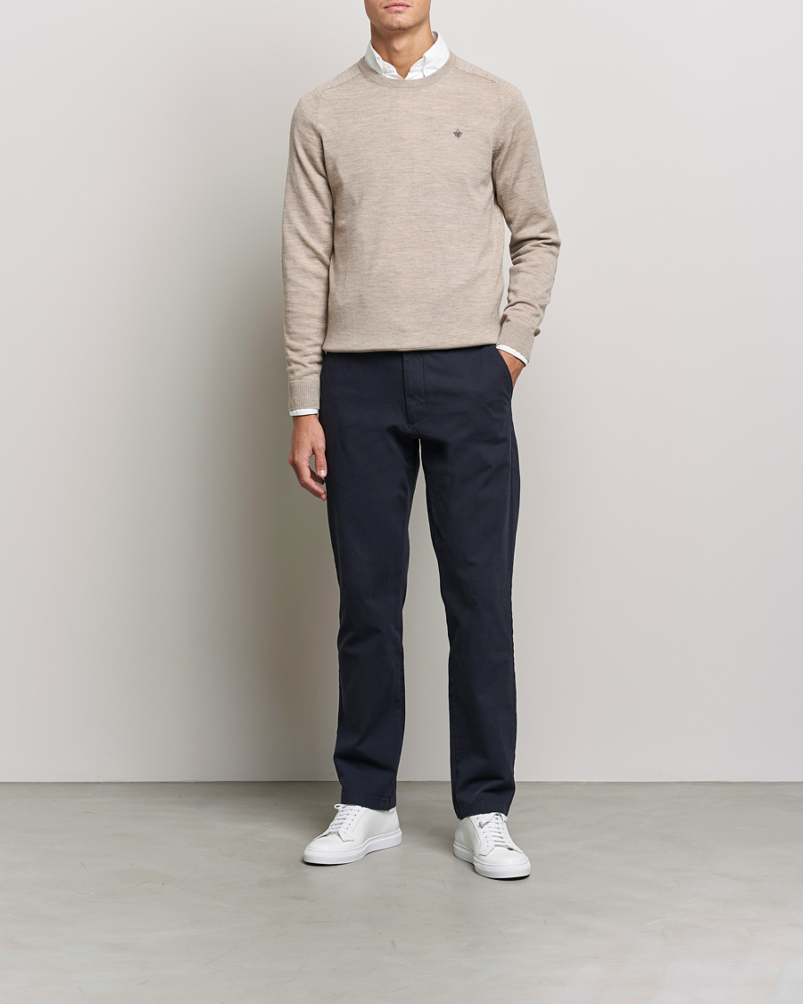 Mies | Puserot | Morris | Merino O-Neck Khaki Melange