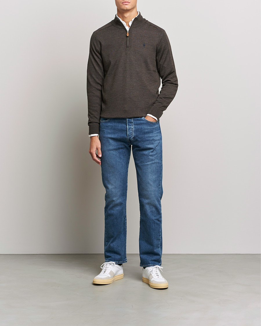 Mies | Puserot | Morris | John Merino Half Zip Dark Brown