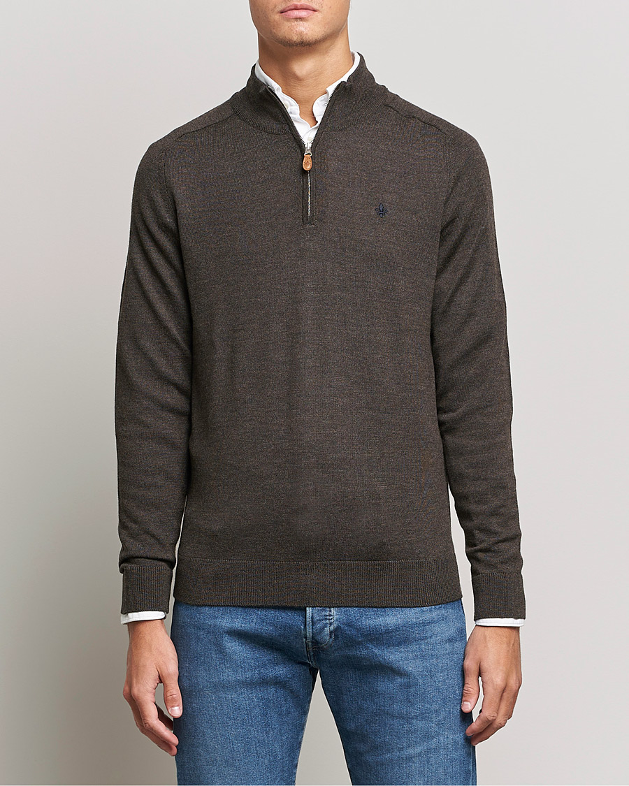 Mies | Puserot | Morris | John Merino Half Zip Dark Brown