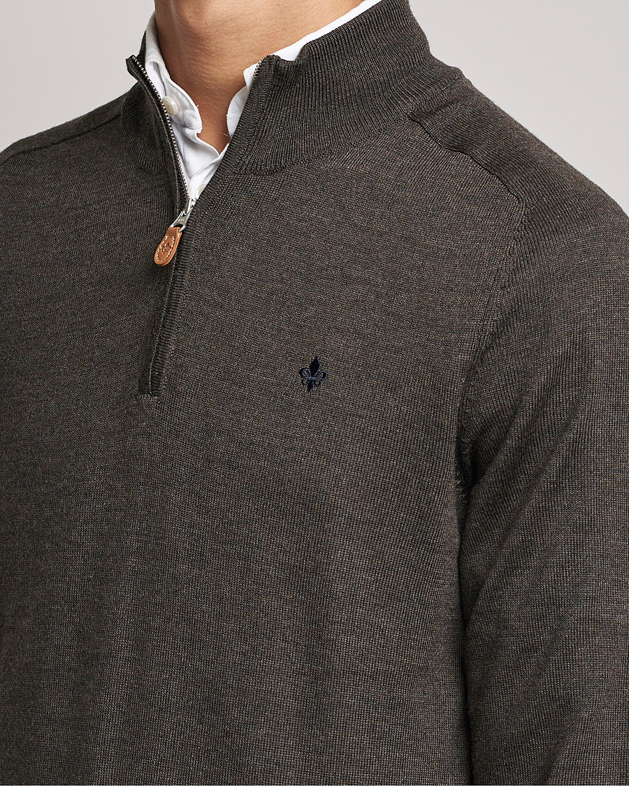 Mies | Puserot | Morris | John Merino Half Zip Dark Brown