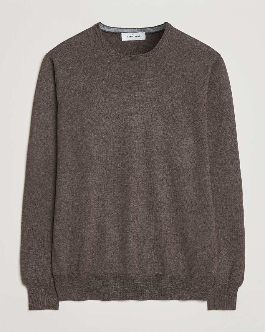 Mies | Puserot | Gran Sasso | Merino Fashion Fit Crew Neck Pullover Brown Melange