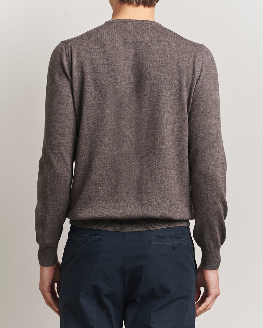 Mies | Puserot | Gran Sasso | Merino Fashion Fit Crew Neck Pullover Brown Melange