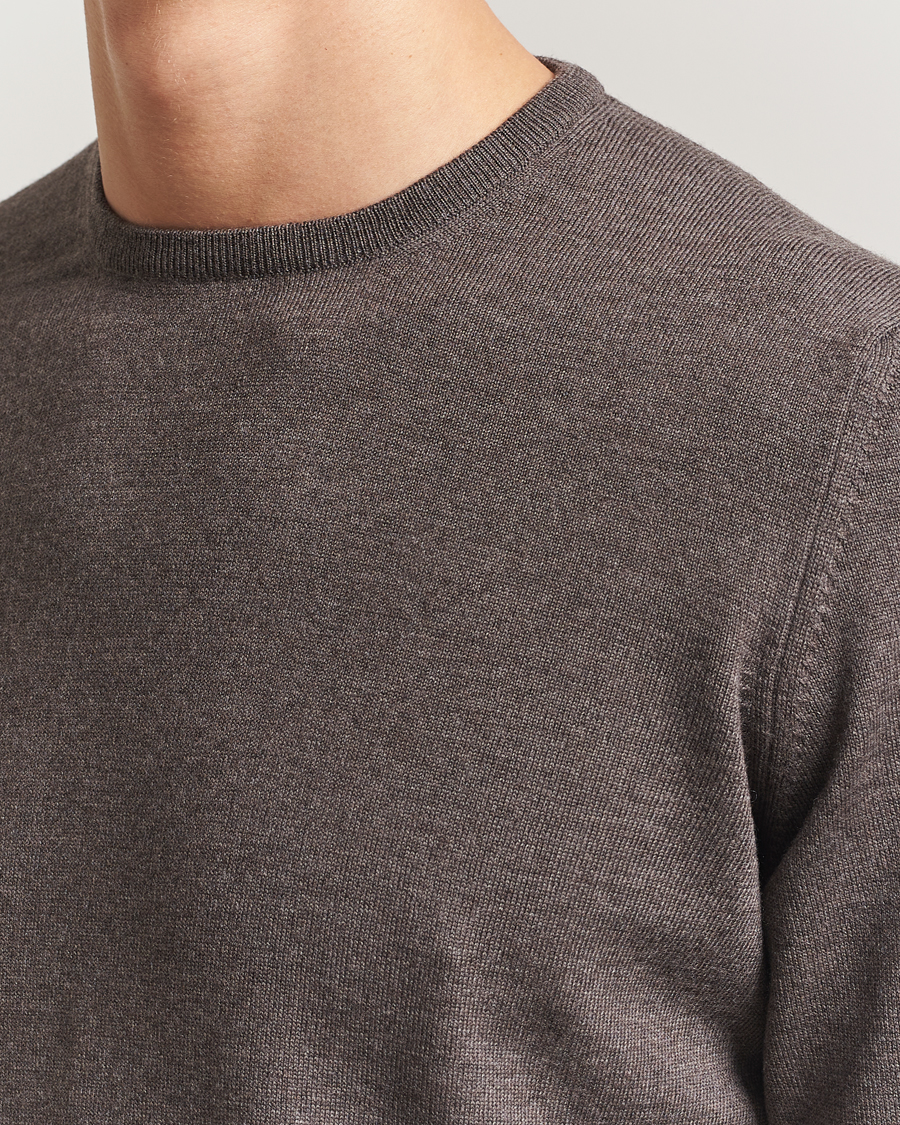 Mies | Puserot | Gran Sasso | Merino Fashion Fit Crew Neck Pullover Brown Melange