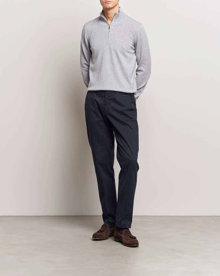 Mies | Puserot | Gran Sasso | Wool/Cashmere Half Zip Light Grey