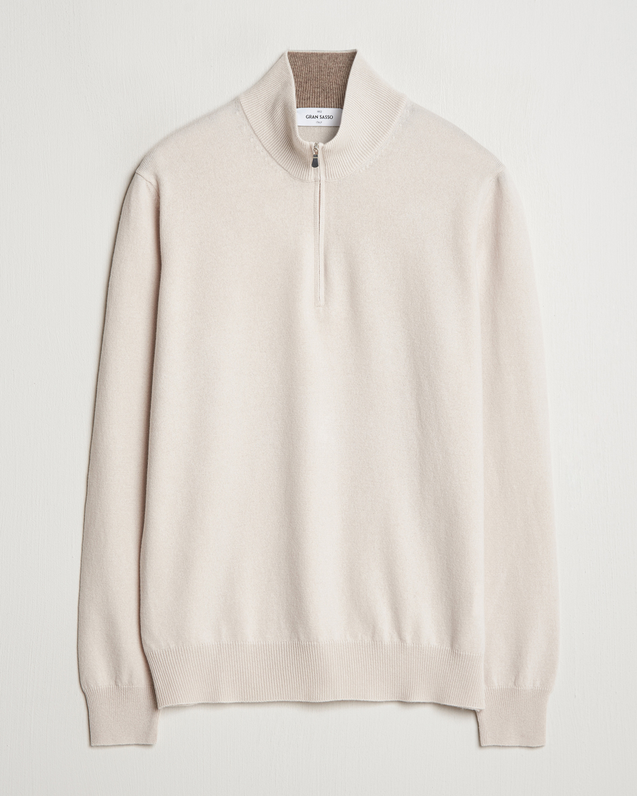 Mies | Puserot | Gran Sasso | Wool/Cashmere Half Zip Cream