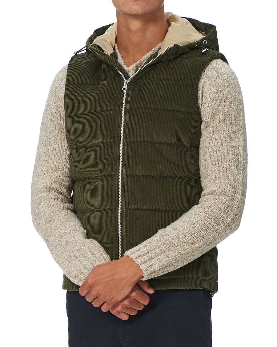 Mies | Takit | Stenströms | Padded Corduroy Hood Vest Olive