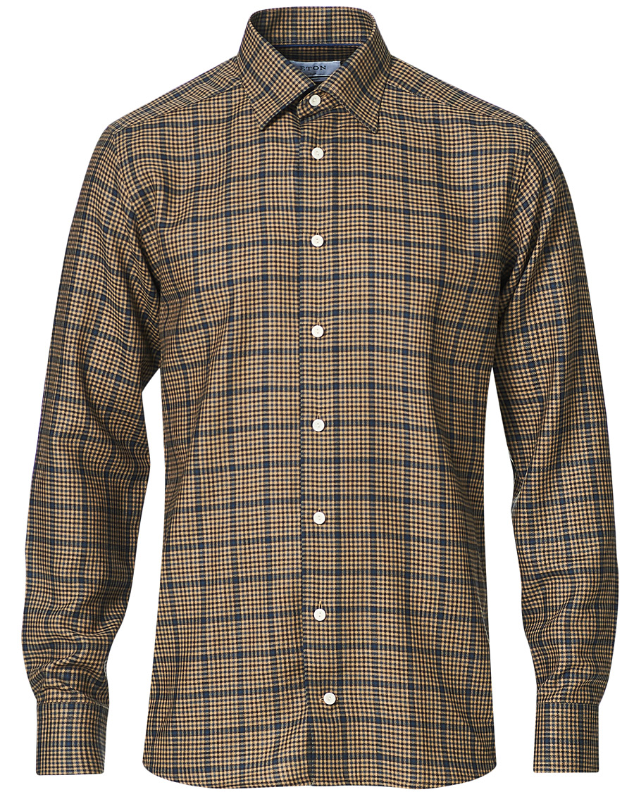 Mies | Kauluspaidat | Eton | Slim Fit Big Checked Brushed Merino Shirt Brown