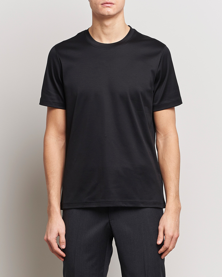 Mies | Mustat t-paidat | Eton | Filo Di Scozia Cotton T-Shirt Black