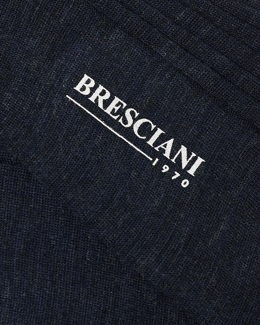 Mies |  | Bresciani | Wool/Nylon Ribbed Short Socks Blue Melange