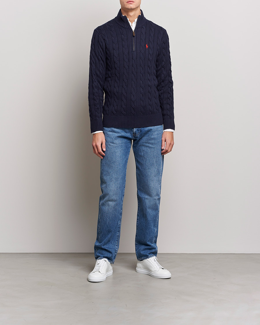 Mies | Preppy Authentic | Polo Ralph Lauren | Cotton Cable Half Zip Sweater Hunter Navy
