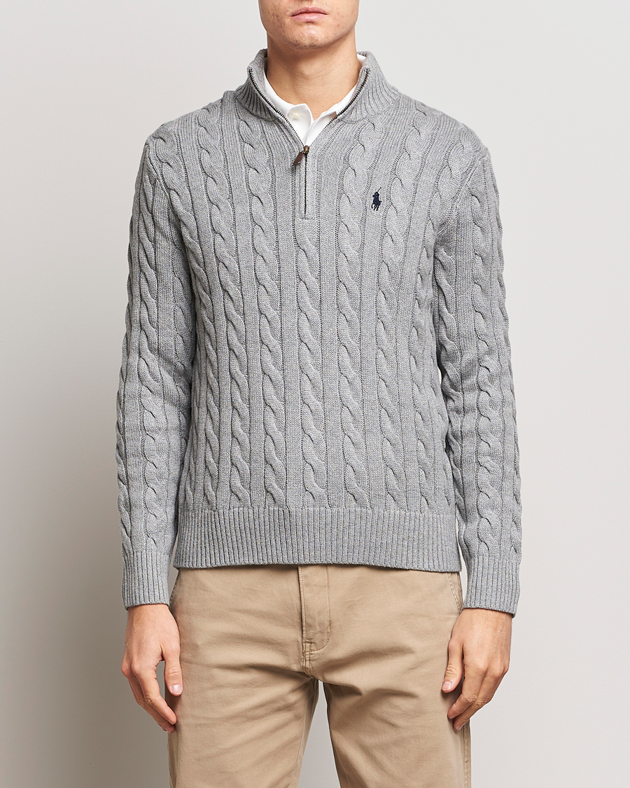 Mies |  | Polo Ralph Lauren | Cotton Cable Half Zip Sweater Fawn Grey Heather