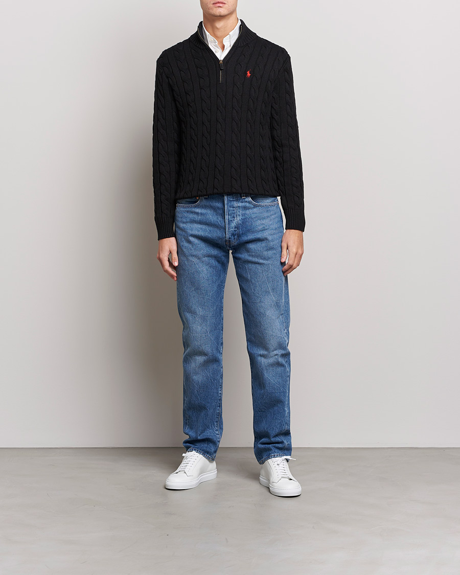 Mies | Preppy Authentic | Polo Ralph Lauren | Cotton Cable Half Zip Sweater Black
