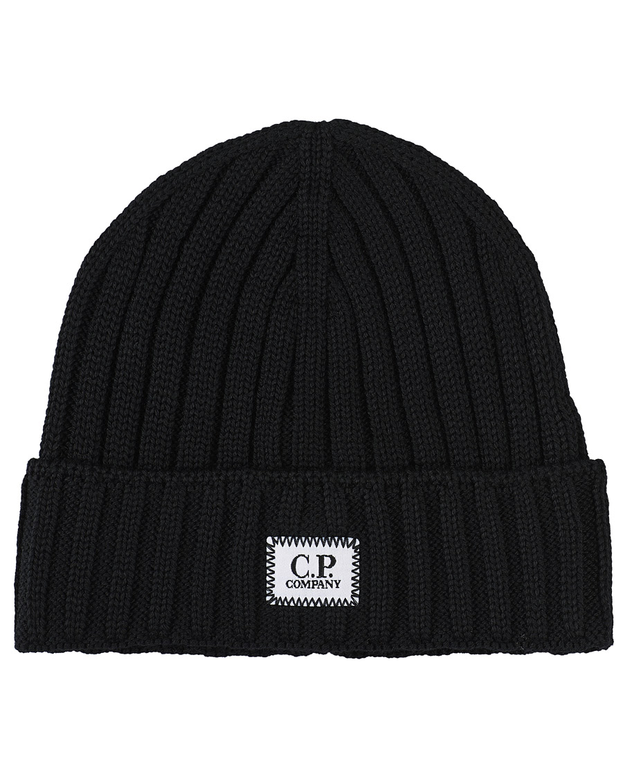 Mies | C.P. Company Knitted Merino Logo Beanie Black | C.P. Company | Knitted Merino Logo Beanie Black