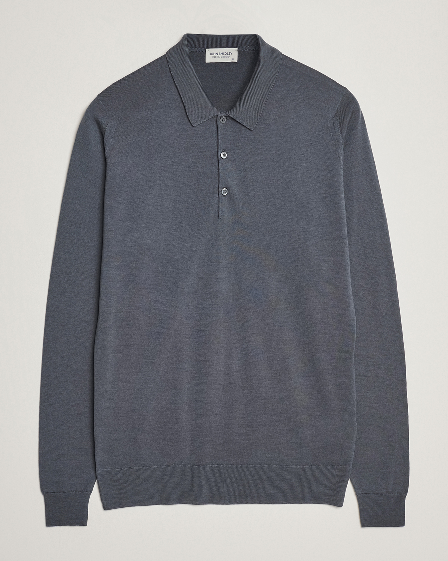 Mies | Puserot | John Smedley | Belper Extra Fine Merino Polo Pullover Slate Grey