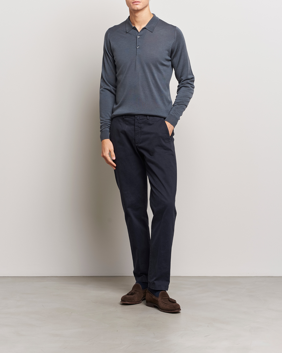Mies | Puserot | John Smedley | Belper Extra Fine Merino Polo Pullover Slate Grey