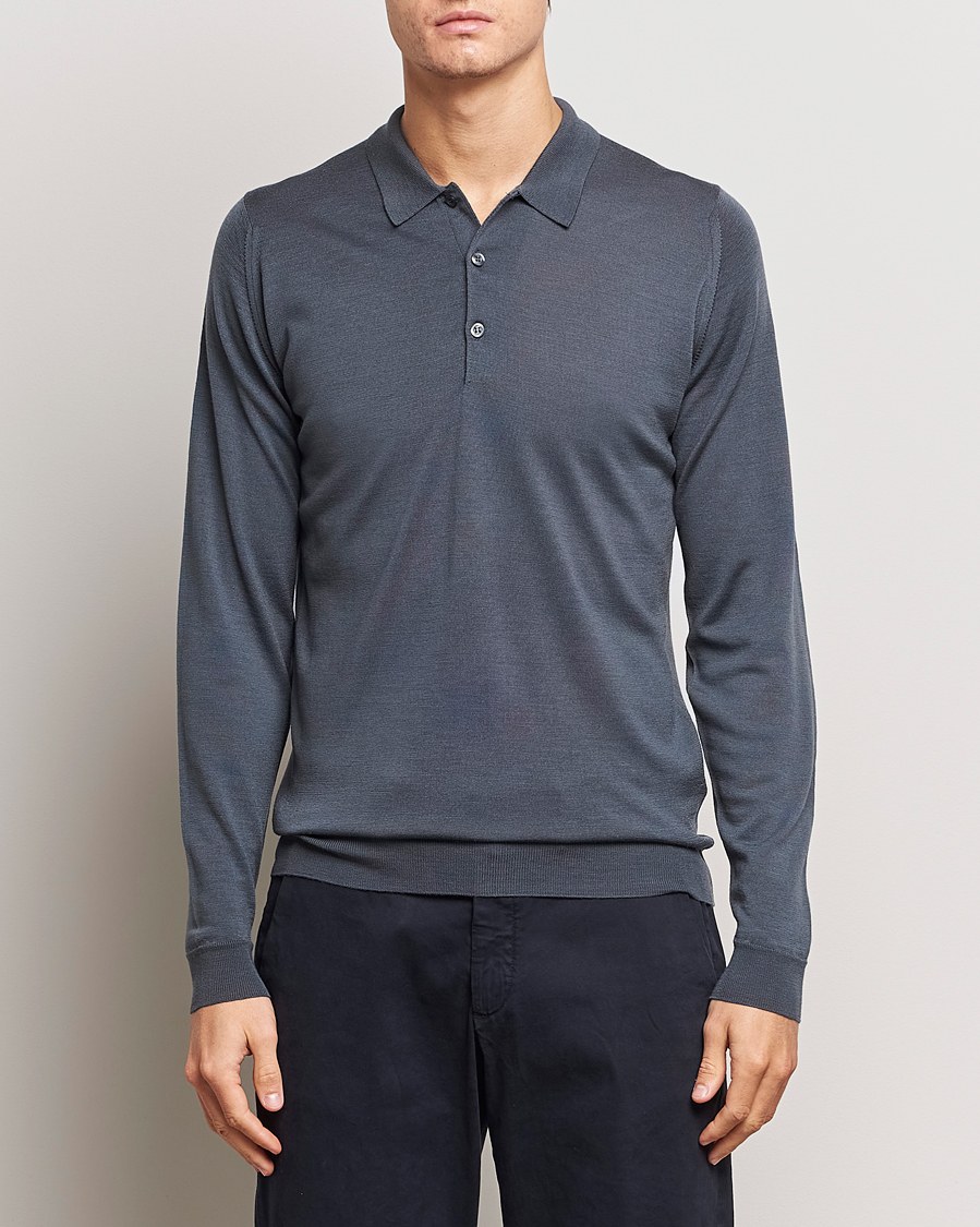 Mies | Puserot | John Smedley | Belper Extra Fine Merino Polo Pullover Slate Grey