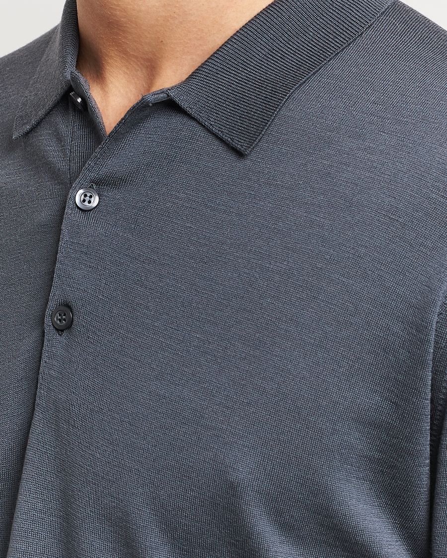 Mies | Puserot | John Smedley | Belper Extra Fine Merino Polo Pullover Slate Grey