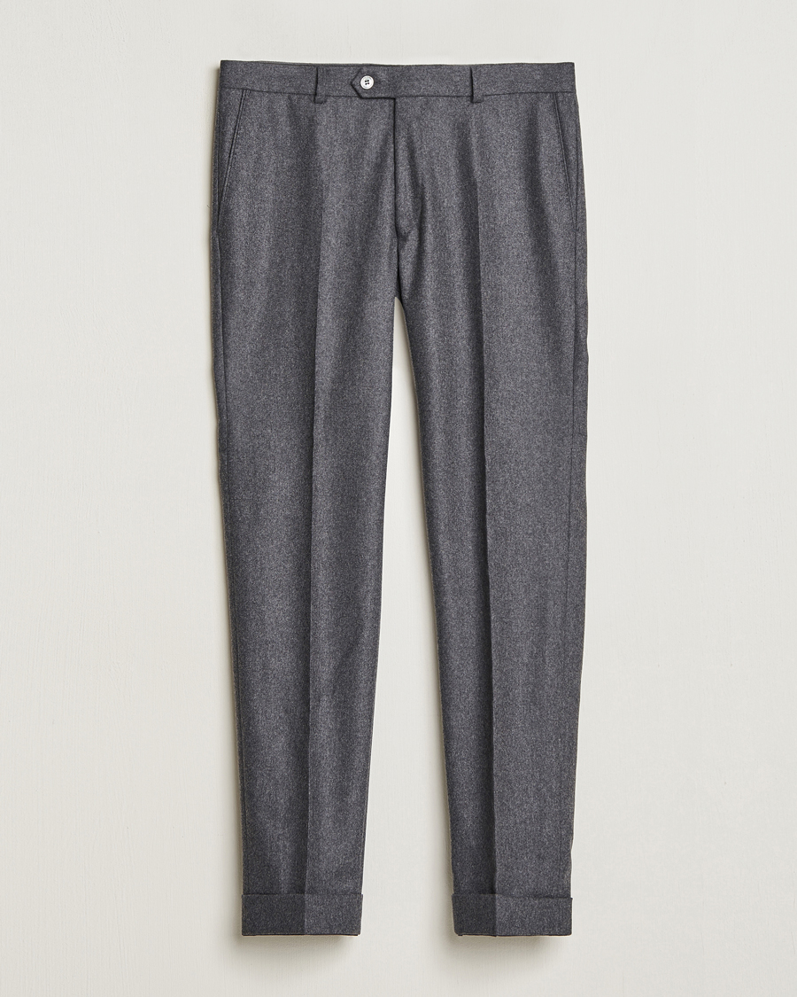 Mies | Housut | Oscar Jacobson | Denz Turn Up Flannel Trousers Grey Melange