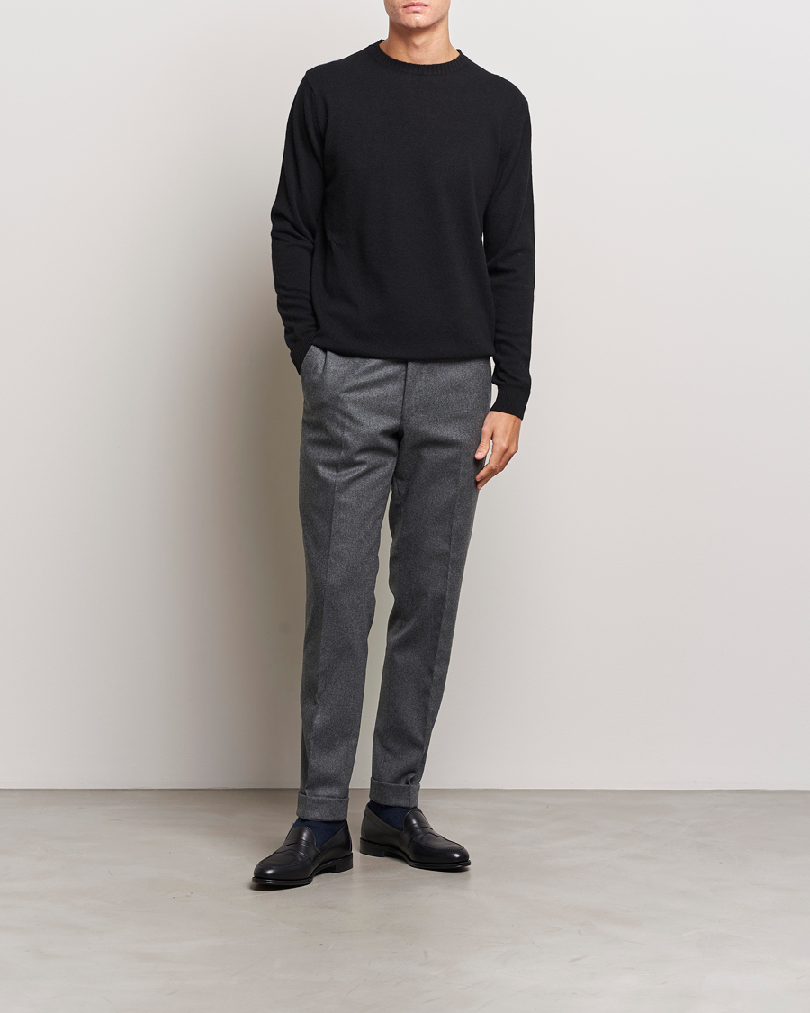 Mies |  | Oscar Jacobson | Denz Turn Up Flannel Trousers Charcoal