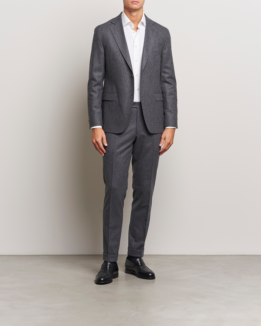 Mies | Housut | Oscar Jacobson | Denz Turn Up Flannel Trousers Grey Melange