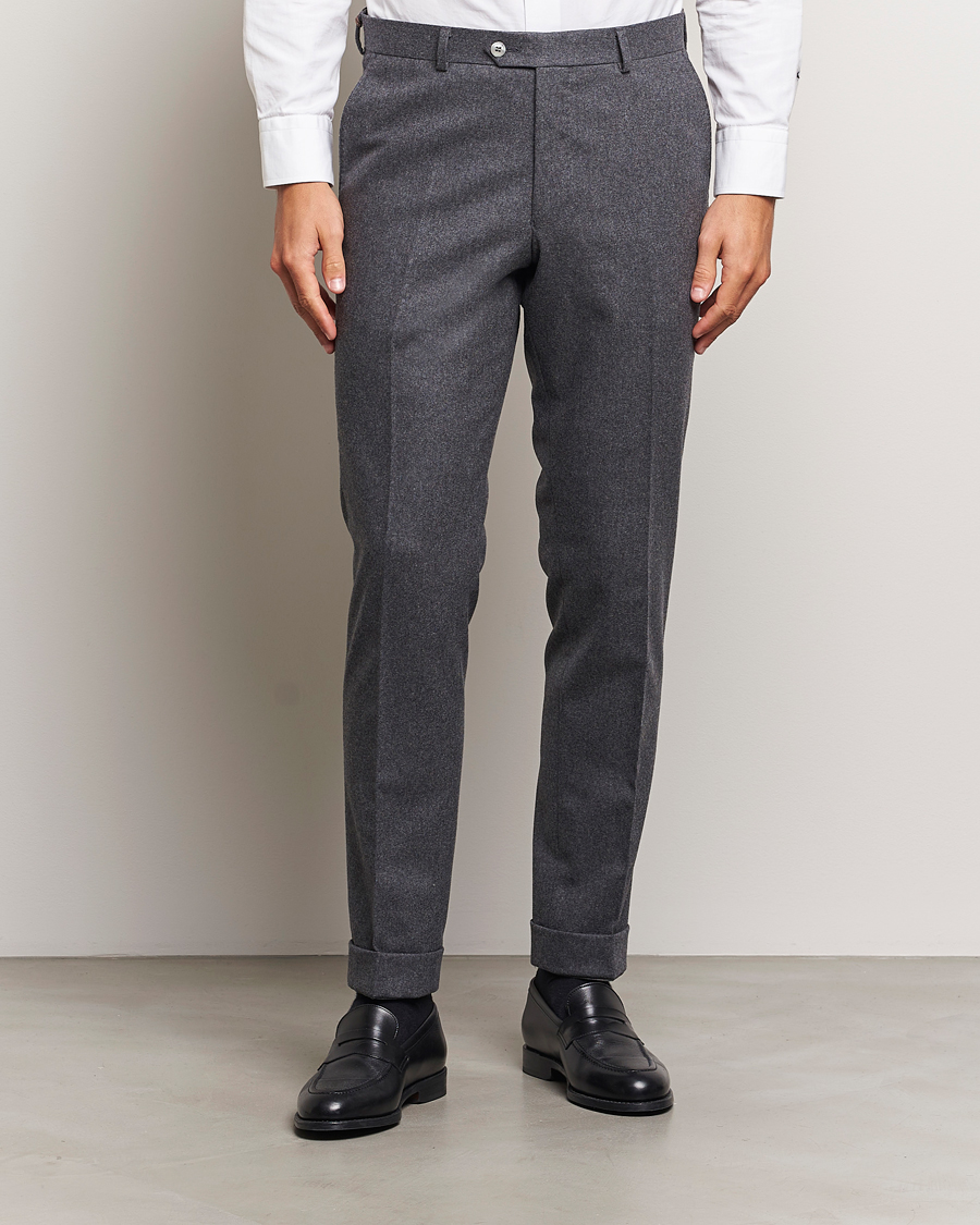 Mies | Housut | Oscar Jacobson | Denz Turn Up Flannel Trousers Grey Melange