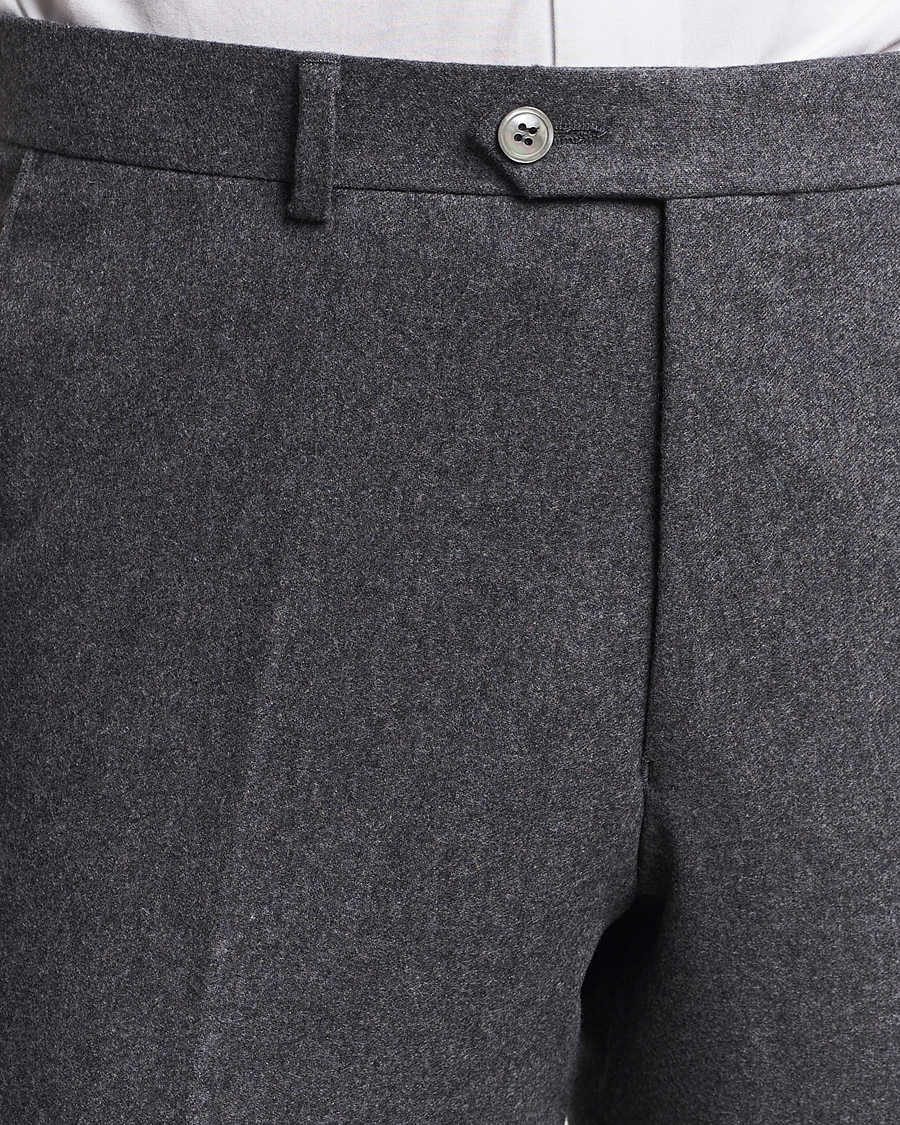 Mies | Housut | Oscar Jacobson | Denz Turn Up Flannel Trousers Grey Melange
