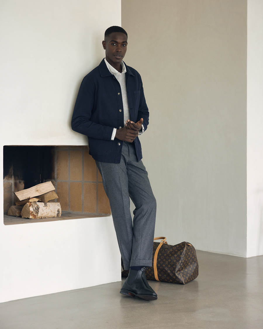 Mies | Housut | Oscar Jacobson | Denz Turn Up Flannel Trousers Grey Melange