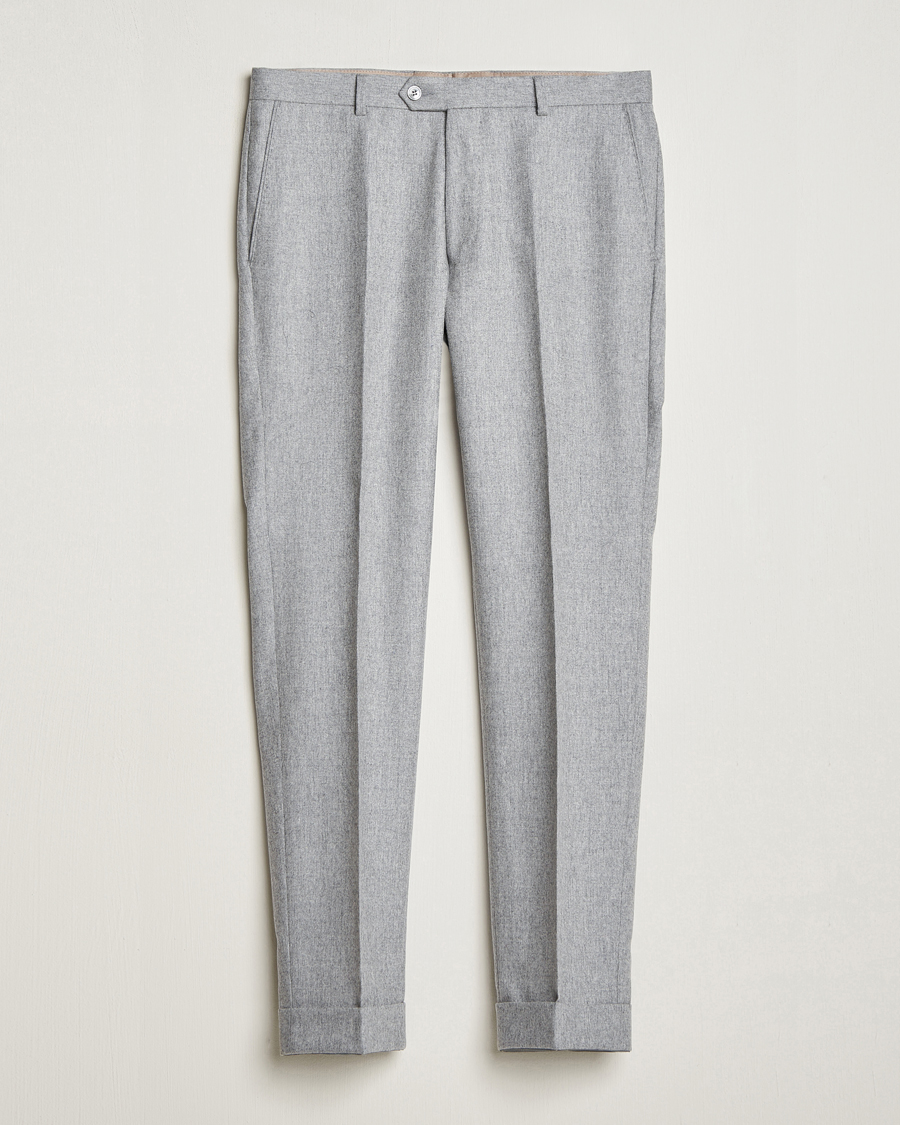 Mies |  | Oscar Jacobson | Denz Turn Up Flannel Trousers Light Grey Melange