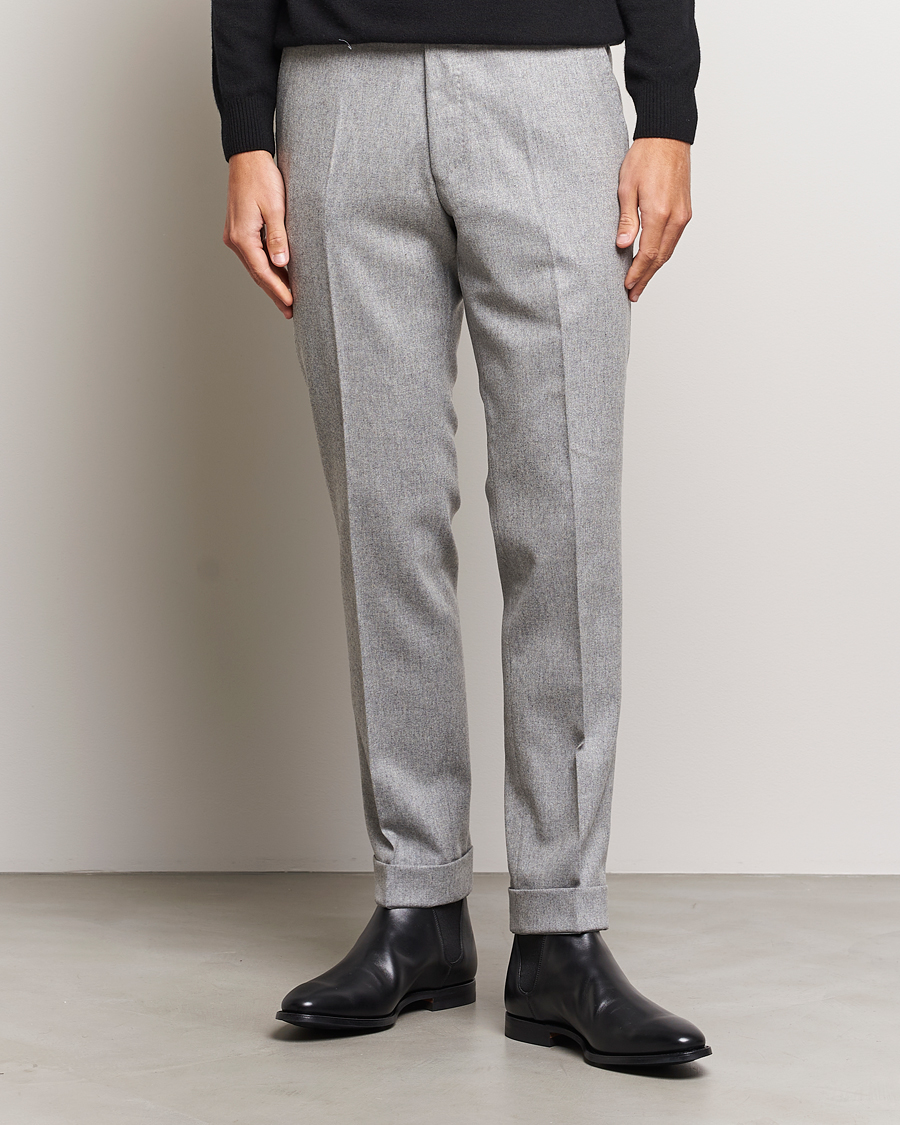 Mies | Flanellihousut | Oscar Jacobson | Denz Turn Up Flannel Trousers Light Grey Melange