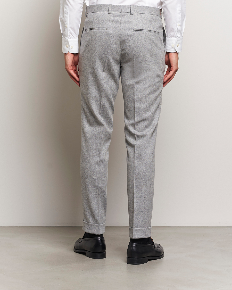 Mies | Housut | Oscar Jacobson | Denz Turn Up Flannel Trousers Light Grey Melang