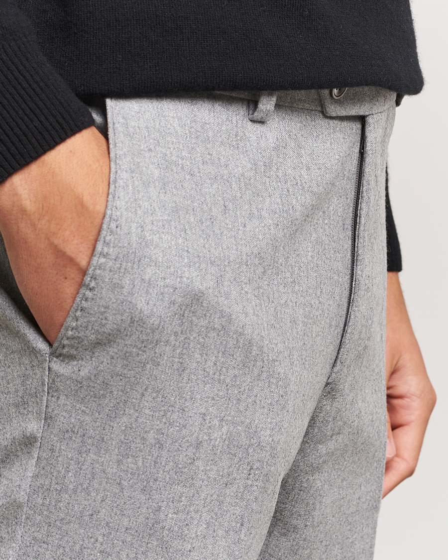 Mies | Housut | Oscar Jacobson | Denz Turn Up Flannel Trousers Light Grey Melange