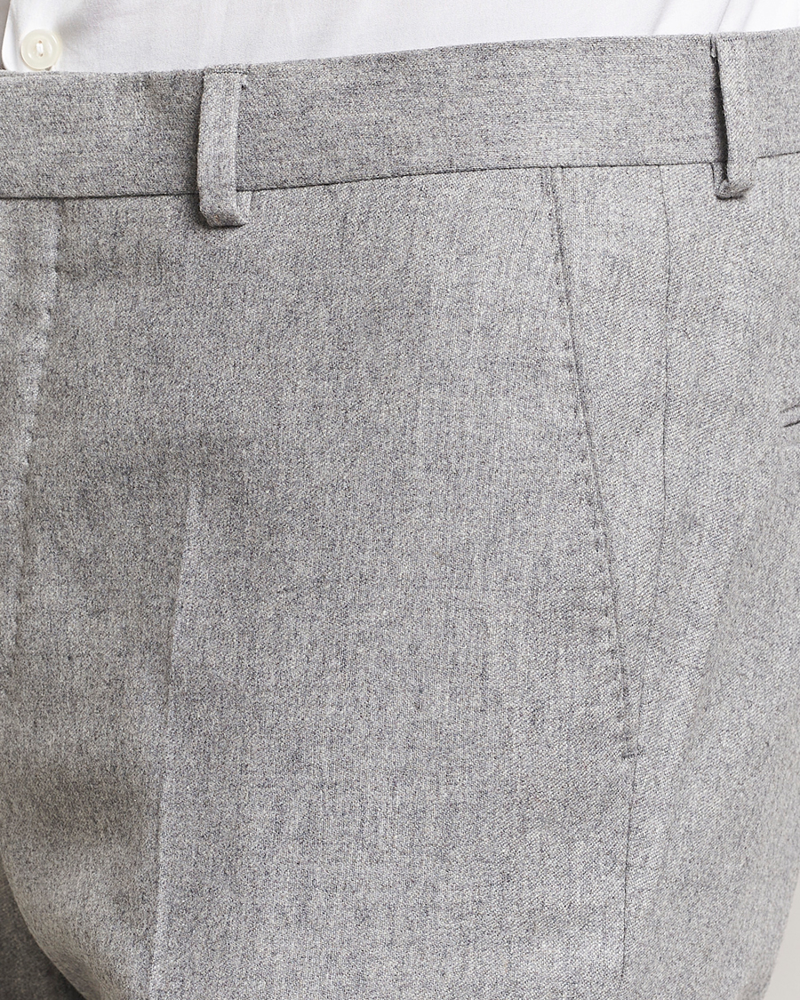 Mies | Housut | Oscar Jacobson | Denz Turn Up Flannel Trousers Light Grey Melang